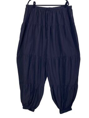 Festi Black Tiered Harem Pants Black Boho Festival Cotton Pull-On Jogger-3X